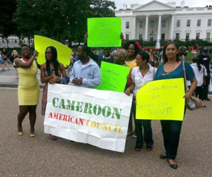 African immigrants rally in front of the White House on April 3 to support keeping the Diversity Visa. Roughly 25,000 Africans come to the US each year through the program. Photo/Cameroon American Council.