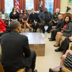 President Barack Obama, with HHS Secretary Kathleen Sebelius, listen as enrollees in the Affordable Care Act tell their stories in the Oval Office, Oct. 1. The enrollees later joined the President for a statement in the Rose Garden. Photo/Pete Souza/The White House.