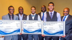 2014 Phi Beta Sigma scholarship recipients Kenai Brazier, Jaylon Bond and Devin Pegues with members of the Epsilon Epsilon Sigma Alumni Chapter of Phi Beta Sigma Fraternity, Inc.