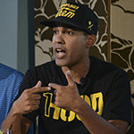 Hip hop artist and activist Jasiri X  speaks during a town hall discussion on Michael Brown’s death in Ferguson, Mo. Photo/Freddie Allen/NNPA