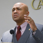 Neill Franklin, executive director of Law Enforment Against Prohibition, speaks on the important relationship between police and the communities they serve during a panel discussion at the Cato Institute. NNPA Photo/Freddie Allen.