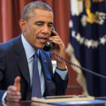 President Barack Obama talks on the phone with Dr. Tom Frieden, Director of the Centers for Disease Control and Prevention, in the Oval Office. Dr. Frieden updated the President on the Ebola case in Dallas, Texas.  PHOTO: Pete Souza/The White House.