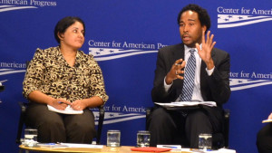 The Center for American Progress hosted a panel as part of the report release. Left to right: Yvette Sanchez Fuentes and David J. Johns. NNPA Photo/Jazelle Hunt.