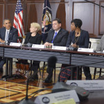 President Obama and senior staff gets an earful from Ferguson youth leaders. NNPA Photo/Freddie Allen.