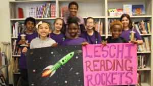 Member of the Leschi Global Reading Challenge team. (L-R) Front Row - Kiana Gladney, R’Queen Rolax, and Sincere Kirvin. Back Row - Said Osman, Erica Bieber, Mrs. Wilson (Team Lead), Amanda Kang (team captain), andTali Brown.