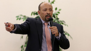 U.S. District Court Judge Richard A. Jones speaks at the Youth and Law Forum held last Saturday at First A.M.E. Church in Seattle. Photo/Chris B. Bennett.