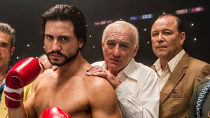 Edgar Ramirez (left), Robert De Niro, and Rubén Blades star in "Hands of Stone." 